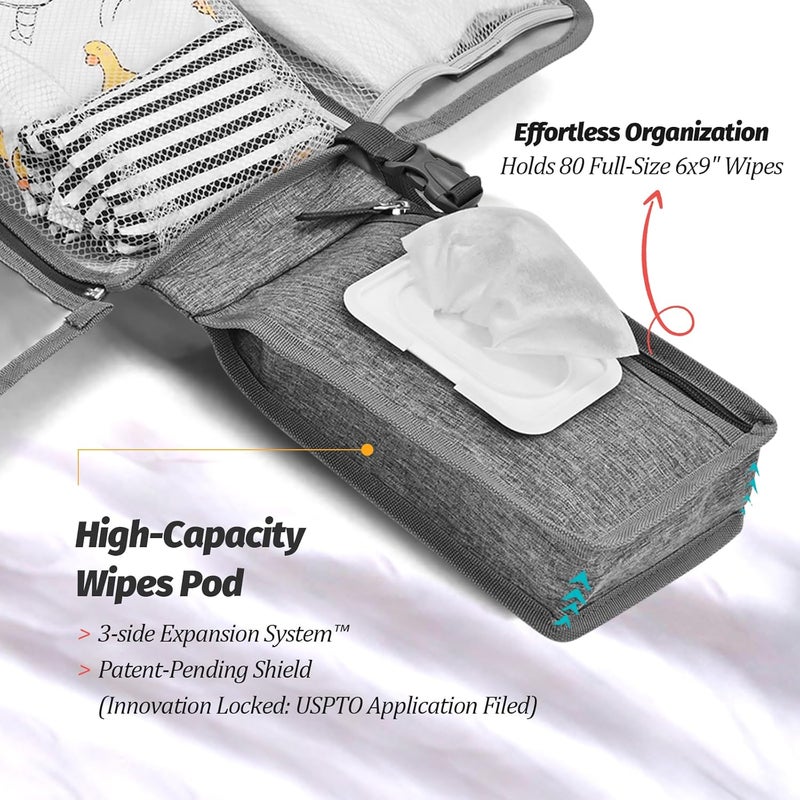 PZU Portable Diaper Changing Pad - Changing Pad Portable with Wipes Pocket, Waterproof Diaper Changing Mat, Portable Changing Pad for Baby, Newborn Gift（Grey） - Image 5